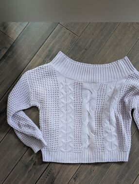 UK2LA Off-the-Shoulder Cable & Textured Knit Sweater - Lavender